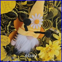 BEE HAPPY Floral Spring Summer Deco Mesh Front Door Wreath Decor