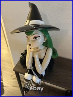 BELLA LUX Green Hair Witch With Cat Large Shelf Sitter Figurine Halloween Decor