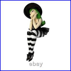 BELLA LUX Green Hair Witch With Cat Large Shelf Sitter Figurine Halloween Decor