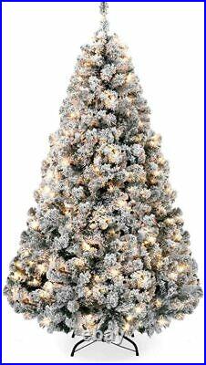BIG 7.5ft Pre-Lit Snow Flocked Artificial Christmas Pine Tree Holiday Decor