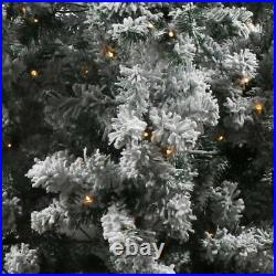 BIG 7.5ft Pre-Lit Snow Flocked Artificial Christmas Pine Tree Holiday Decor