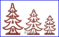 BNZR-24244-Benzara 24244 Red Wood Metal Xmas Tree Set of 3