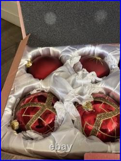 BRILLIANT BORDEAUX JUMBO ORNAMENT SET Of 6 Red And Gold Pre Owned Balsam Hill