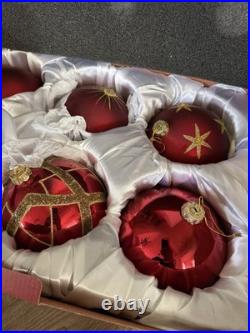 BRILLIANT BORDEAUX JUMBO ORNAMENT SET Of 6 Red And Gold Pre Owned Balsam Hill