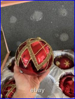 BRILLIANT BORDEAUX JUMBO ORNAMENT SET Of 6 Red And Gold Pre Owned Balsam Hill
