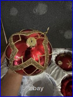 BRILLIANT BORDEAUX JUMBO ORNAMENT SET Of 6 Red And Gold Pre Owned Balsam Hill