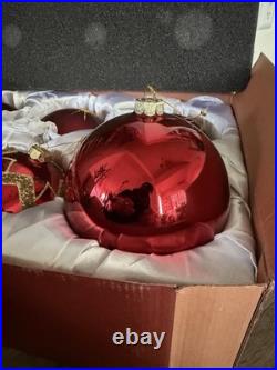 BRILLIANT BORDEAUX JUMBO ORNAMENT SET Of 6 Red And Gold Pre Owned Balsam Hill