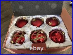 BRILLIANT BORDEAUX JUMBO ORNAMENT SET Of 6 Red And Gold Pre Owned Balsam Hill
