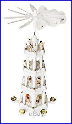 BRUBAKER White Christmas Pyramid 24 Nativity Play, 4 Tier Carousel