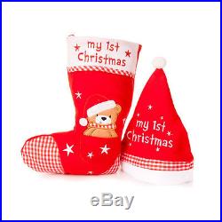 Baby’s 1st First Christmas Hat & Teddy Bear Stocking Set