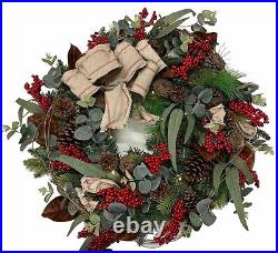 Balsam Hill 28 Farmhouse Wreath Open $279 Clear LED Battery Operated