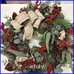 Balsam Hill 28 Farmhouse Wreath Open $279 Clear LED Battery Operated