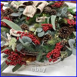 Balsam Hill 28 Farmhouse Wreath Open $279 Clear LED Battery Operated