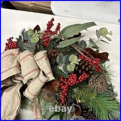 Balsam Hill 28 Farmhouse Wreath Open $279 Clear LED Battery Operated