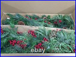 Balsam Hill 6′ Outdoor Red Berry Pine Garland LED 2-Pack New in an Open Box