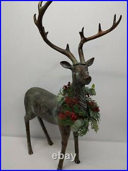 Balsam Hill Festive Antique Standing Deer 31x10.5 Indoor/Outdoor -NewithOpen Box