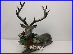 Balsam Hill Festive Antiqued Sitting Deer Polyresin Indoor/Outdoor-New /Open Box