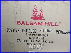 Balsam Hill Festive Antiqued Sitting Deer Polyresin Indoor/Outdoor-New /Open Box
