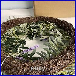 Balsam Hill French Market Wreath 32 NEWithOpen purple cattails white lilacs $219