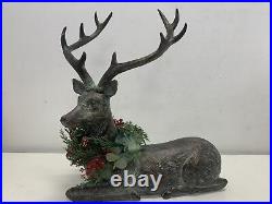 Balsam Hill NEWithOpen box Festive Antiqued Sitting Reindeer 20.8 H Polyresin