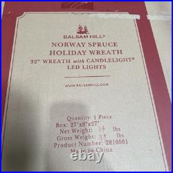 Balsam Hill Norway Spruce Holiday Wreath 32 Candlelight LED Christmas Decor