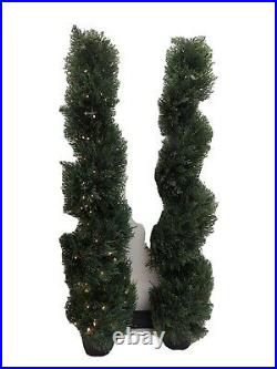Balsam Hill Outdoor LED Cypress Topiary 2 Pack 48 Tall and 14 Wide NewithOpen