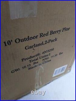 Balsam Hill Outdoor Red Berry Pine Garland 10' Set of 2 LED New in Open Box