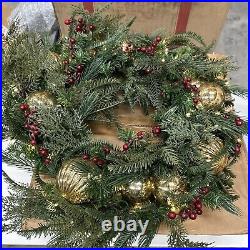 Balsam Hill Pine Peak 28 Wreath Open Box (Box damage/Broken Ornament) $199-Retu