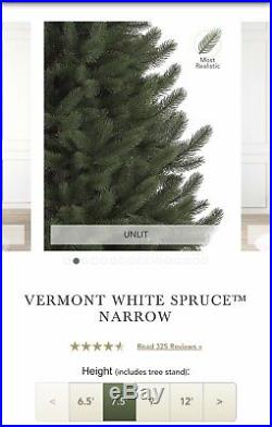 Balsam Hill Vermont White Spruce Narrow 7.5ft Light Color Clear LED