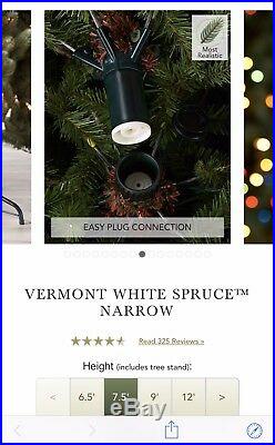 Balsam Hill Vermont White Spruce Narrow 7.5ft Light Color Clear LED