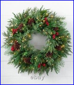 Balsam Hill Winter Evergreen Wreath 34 Pre-Lit Outdoor Safe NEW