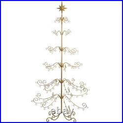 Barton 6.4ft Metal Ornament Display Tree Stand Rotating Christmas Tree 77, Gold