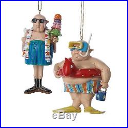 Bathing Beauties Skinny Man and Fat Guy Holiday Christmas Ornaments Set of 2