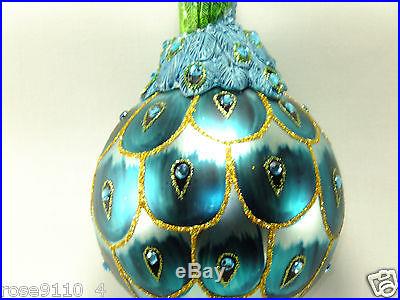 Beautiful 6 Peacock on Ball Ornament Blues /Teals New