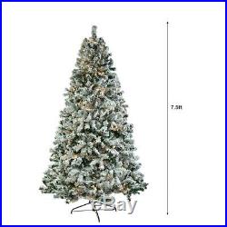 Beautiful 7.5ft Artificial Snow Flocked Pencil Christmas Tree with LED Lights