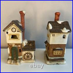 Beautiful Ceramic Christmas Village Buildings Figures, Trees 16 Pieces Display