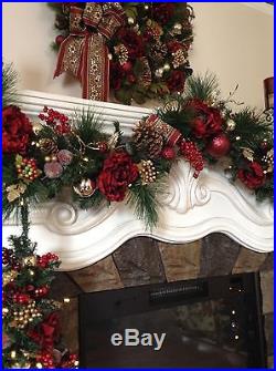 Beautiful Cordless Christmas Garland. Ruby Red and Simmering Gold. 6 foot long