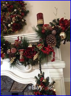 Beautiful Cordless Christmas Garland. Ruby Red and Simmering Gold. 6 foot long