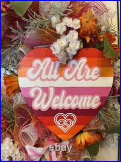 Beautiful Extra Large Pride Lesbian Flag Everyday Wreath All Are Welcome LGBTQIA
