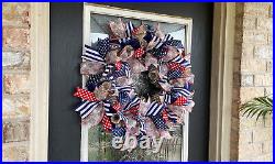 Beautiful Fireworks Patriotic 4th of July Deco Mesh Front Door Wreath Decoration