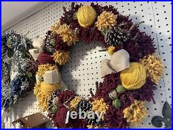 Beautiful Handmade Yarn Wreath with accents 21 x 21 x 6