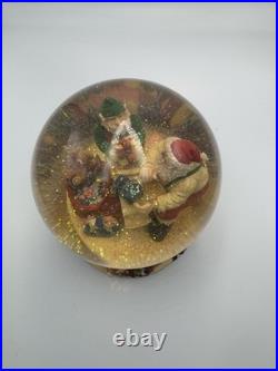 Beautiful Holiday Christmas Large Snow Globe Water Globe Santa & Elf w Music Box