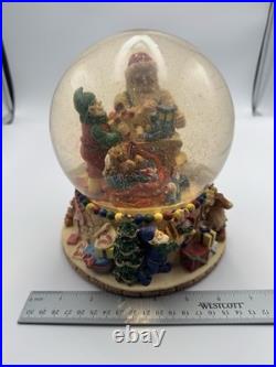 Beautiful Holiday Christmas Large Snow Globe Water Globe Santa & Elf w Music Box