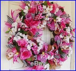 Beautiful Romantic Floral Valentines Day Mesh Front Door Wreath Decor Decoration
