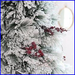 Belham Living 7.5 ft. Flocked Pine Needle Pre-Lit Christmas Tree with Berries