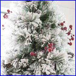 Belham Living 7.5 ft. Flocked Pine Needle Pre-Lit Christmas Tree with Berries