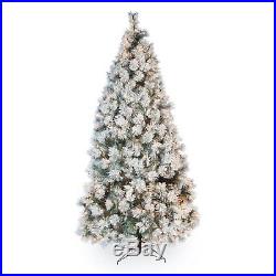 Belham Living 7.5 ft. Pre-Lit Flocked Pine Needle Full Christmas Tree, White, 7