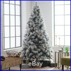 Belham Living Pre-Lit Flocked Pine Needle Full Christmas Tree, White, 9 ft