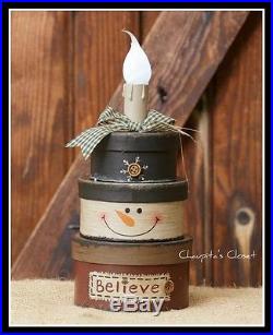 Believe CHRISTMAS SNOWMAN Box CANDLE LAMP Primitive Country Home Decor 10 x 4