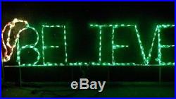 Believe Christmas Sign w Hat Outdoor LED Lighted Decoration Steel Wireframe